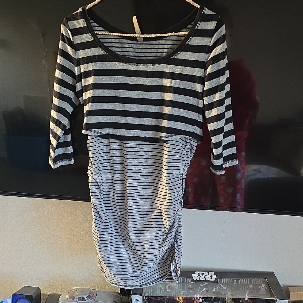 Striped Black and Gray Nursing Top